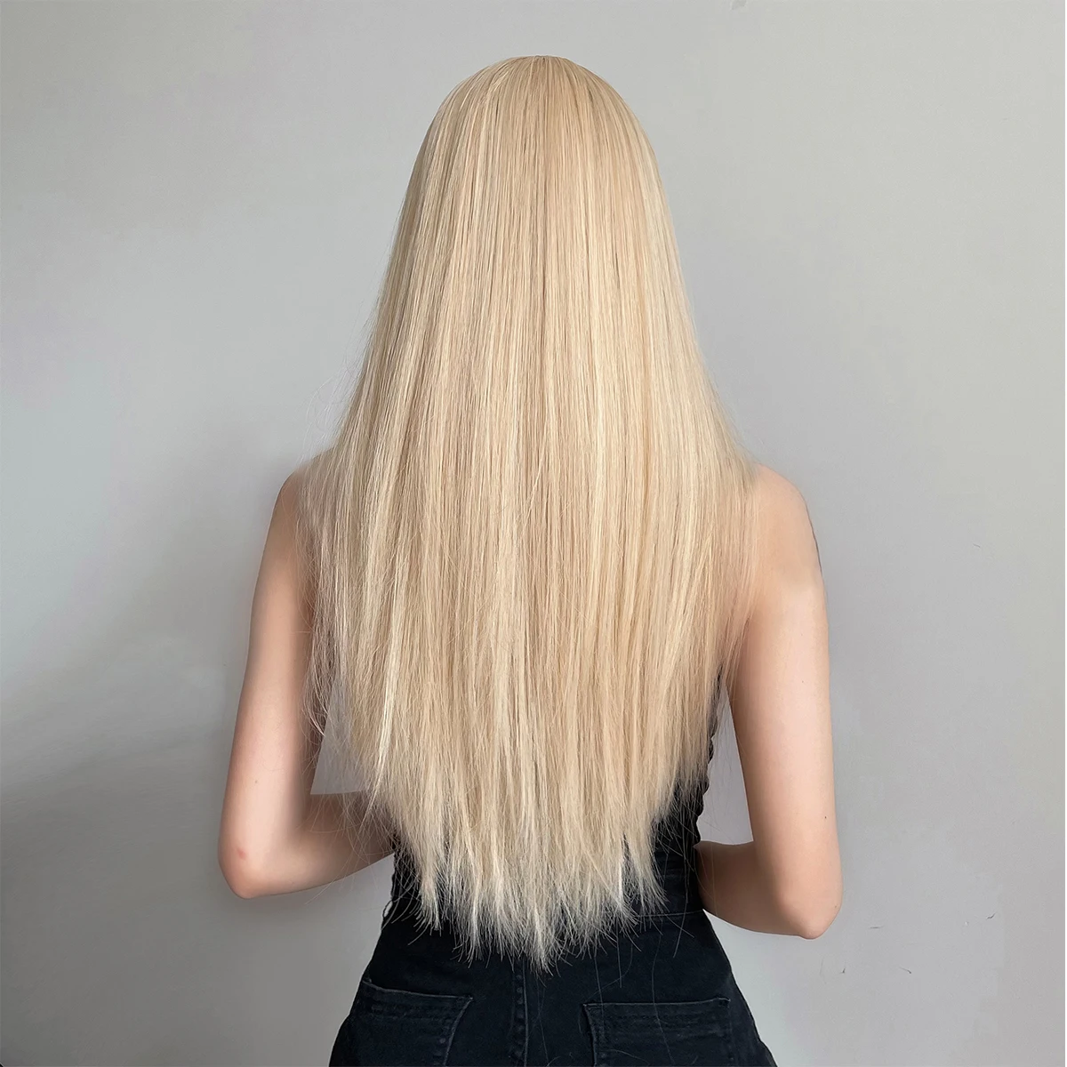 Жълта руса синтетична перука с бретон за бели жени бежови дълги прави перуки Cosplay Lolita фалшива коса топлоустойчив естествен Изображение 1