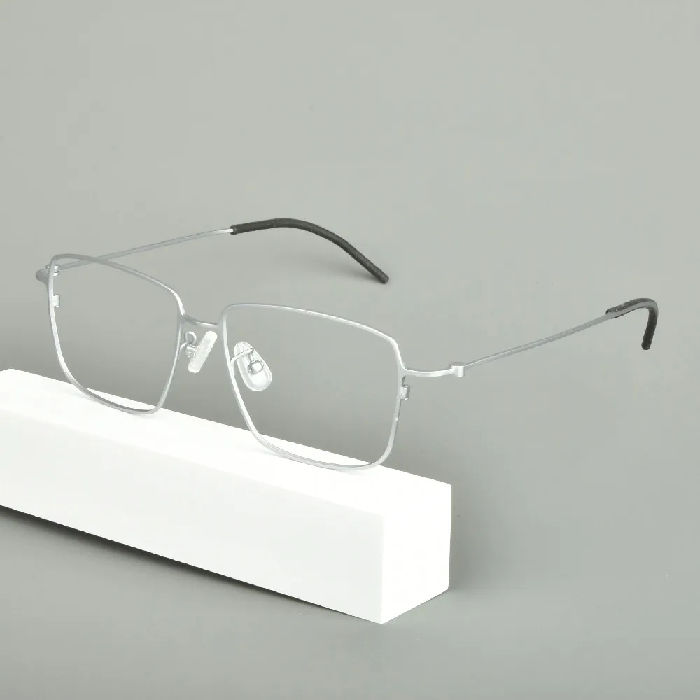 Pure Titanium Ретро квадратни очила Рамка Ръчно изработени мъже Жени Ултра леки късогледство Оптични очила за голямо лице Очила Очила Изображение 2