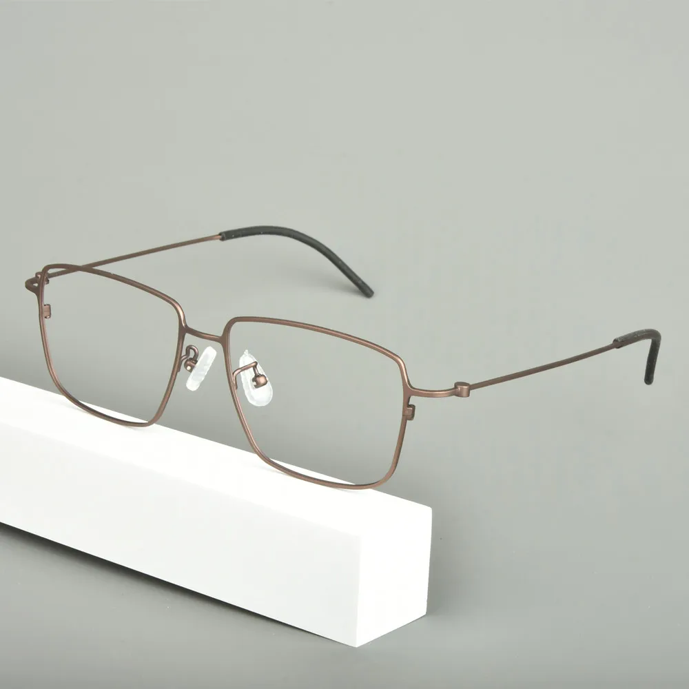Pure Titanium Ретро квадратни очила Рамка Ръчно изработени мъже Жени Ултра леки късогледство Оптични очила за голямо лице Очила Очила Изображение 3