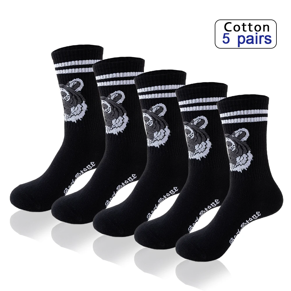 5 чифта висококачествени мъжки чорапи памучни дишащи хип-хоп улични модни чорапи дълги подаръчни чорапи Sox Sokken спортни чорапи на открито Изображение 0