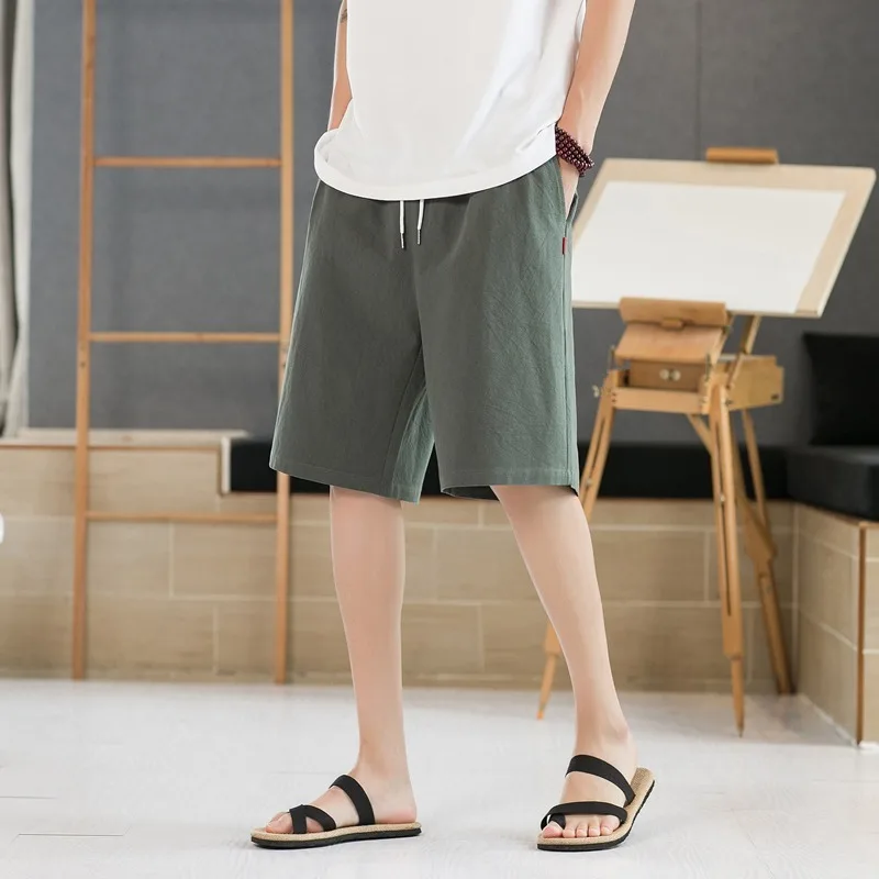 Ежедневни и модерни минималистични шорти Capris плътен цвят мъжки хлабав монтаж ежедневно универсален плаж корейски версия тенденция Изображение 2