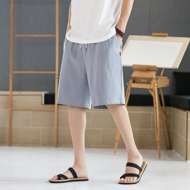 Ежедневни и модерни минималистични шорти Capris плътен цвят мъжки хлабав монтаж ежедневно универсален плаж корейски версия тенденция Изображение 3