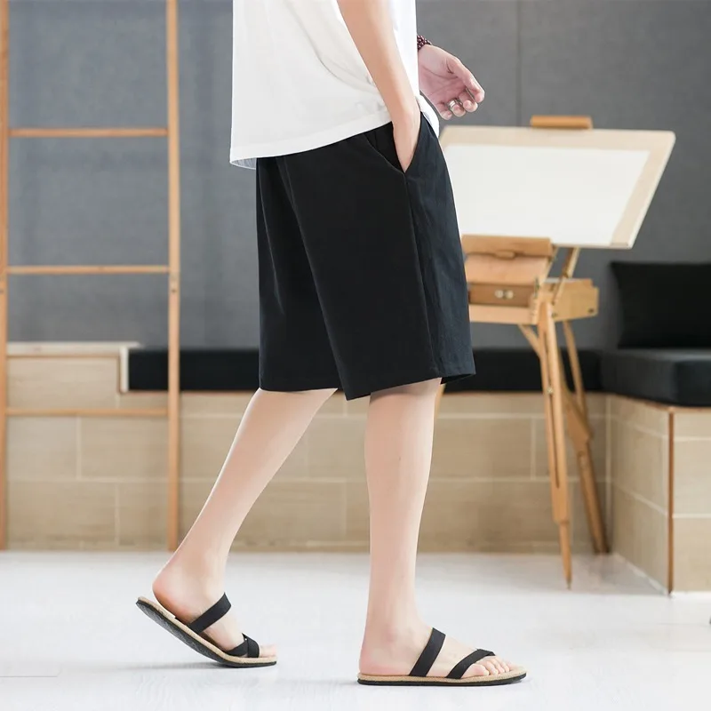 Ежедневни и модерни минималистични шорти Capris плътен цвят мъжки хлабав монтаж ежедневно универсален плаж корейски версия тенденция Изображение 4