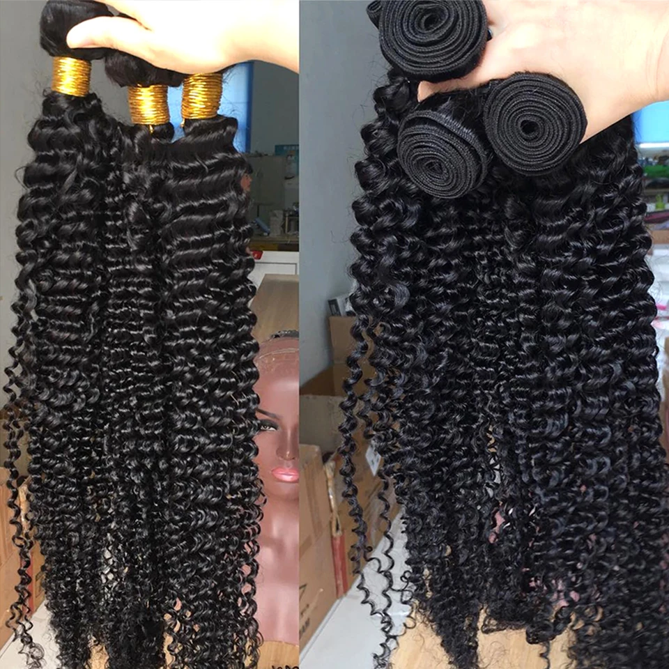 бразилски дълбока вълна 1 3 4 пакети сделка 100% човешка коса тъче естествен цвят сурова Remy вода вълна къдрава коса разширения 30 инча Изображение 2