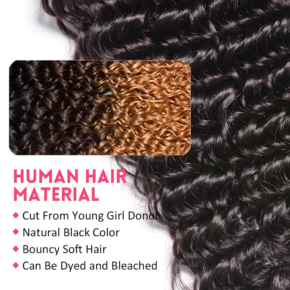 бразилски дълбока вълна 1 3 4 пакети сделка 100% човешка коса тъче естествен цвят сурова Remy вода вълна къдрава коса разширения 30 инча Изображение 3