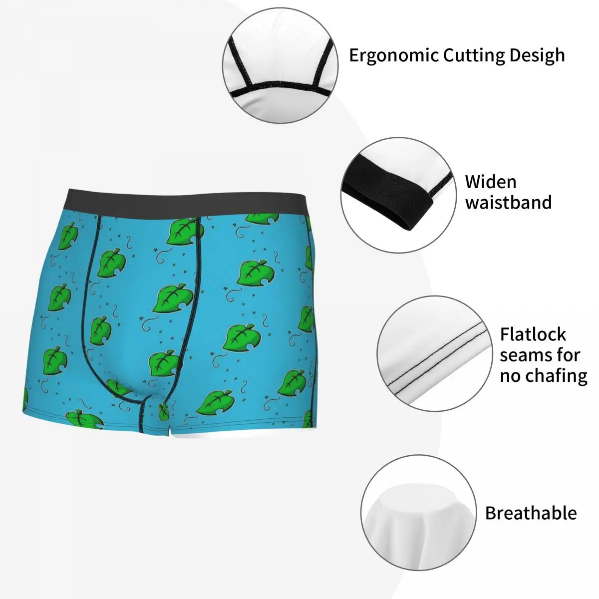 Сладък дизайн на листа Animal Crossing New Horizons Долни гащи Homme Panties Мъжко бельо Проветряване на шорти Боксерки Изображение 3