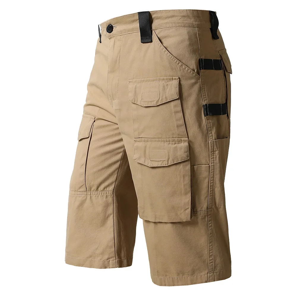 панталони мъжки хлабав направо лято плюс размер тенденция случайни шорти мулти-джоб памук гащеризони мъже Изображение 0