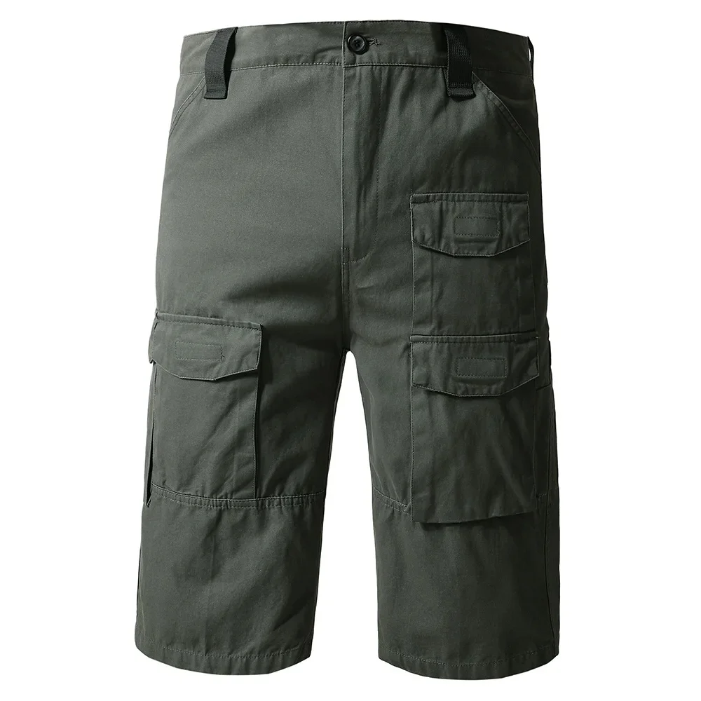 панталони мъжки хлабав направо лято плюс размер тенденция случайни шорти мулти-джоб памук гащеризони мъже Изображение 2