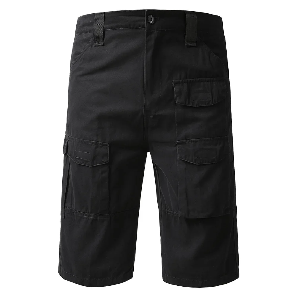 панталони мъжки хлабав направо лято плюс размер тенденция случайни шорти мулти-джоб памук гащеризони мъже Изображение 3