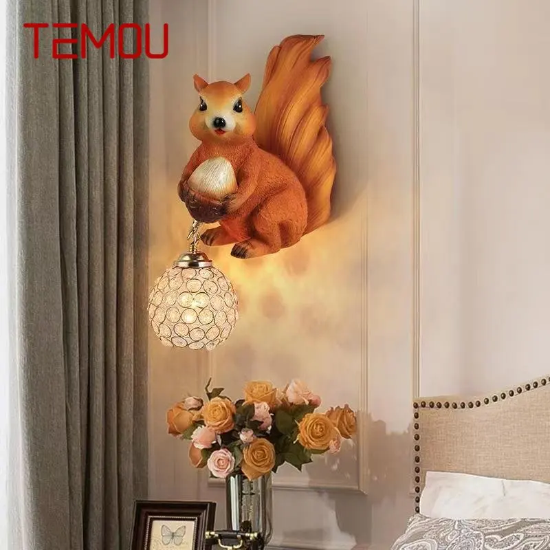 TEMOU модерна смола стенна лампа LED вътрешна творческа симулация катерица Sconce светлина за дома хол спалня коридор Изображение 0