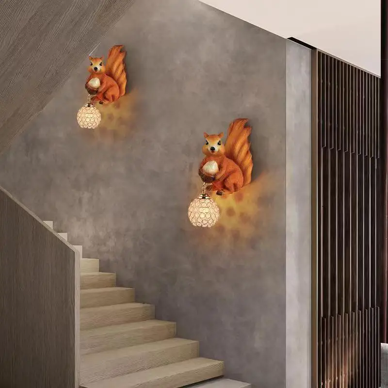 TEMOU модерна смола стенна лампа LED вътрешна творческа симулация катерица Sconce светлина за дома хол спалня коридор Изображение 1