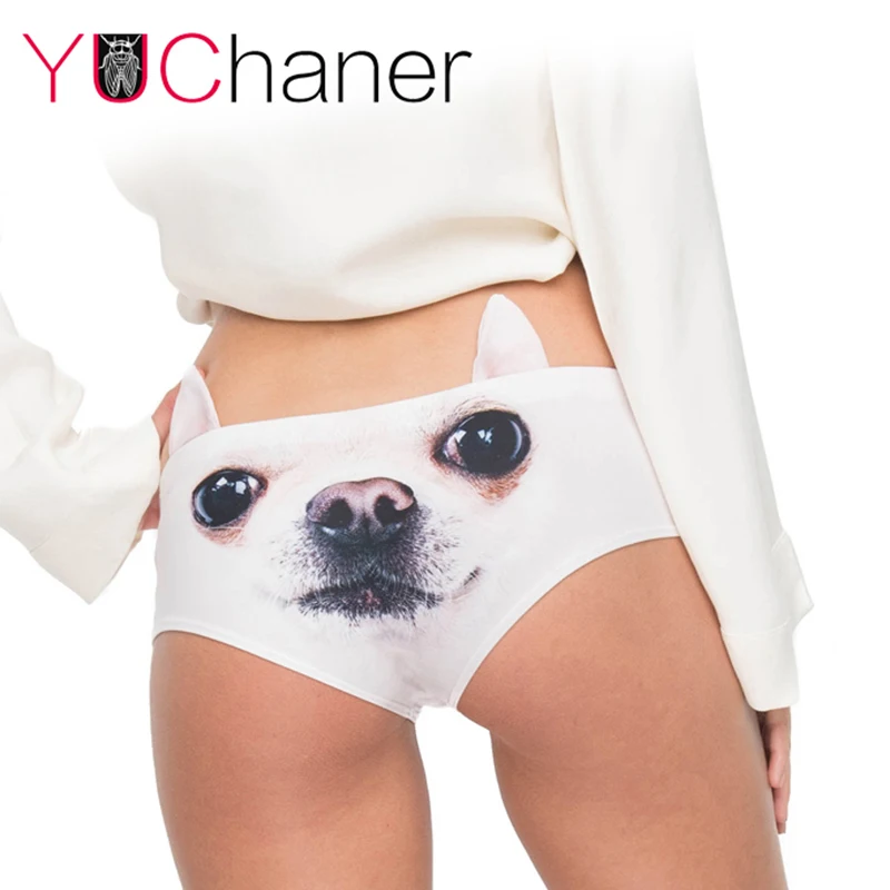 Търговия на едро 3D отпечатани животински кучета хипстъри чорапогащи секси бельо бикини жени с ухо bragas culotte femme Изображение 0