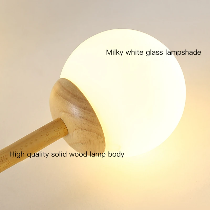 Масивно дърво таван светлини с млечна топка абажур за хол модерен дървен спалня повърхностно монтирани трапезни лампи Изображение 5