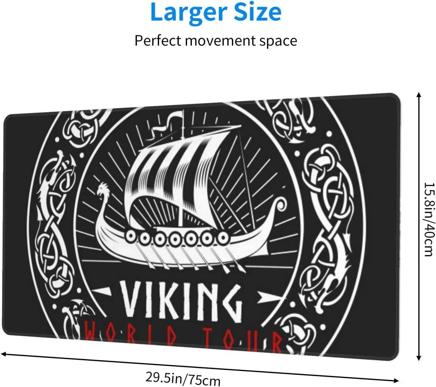 Viking Gaming Big Mouse Pad Viking Ship Rune Mousepad Stitched Edges Водоустойчива неплъзгаща се гума за офис работа 31 x 12 инча Изображение 2