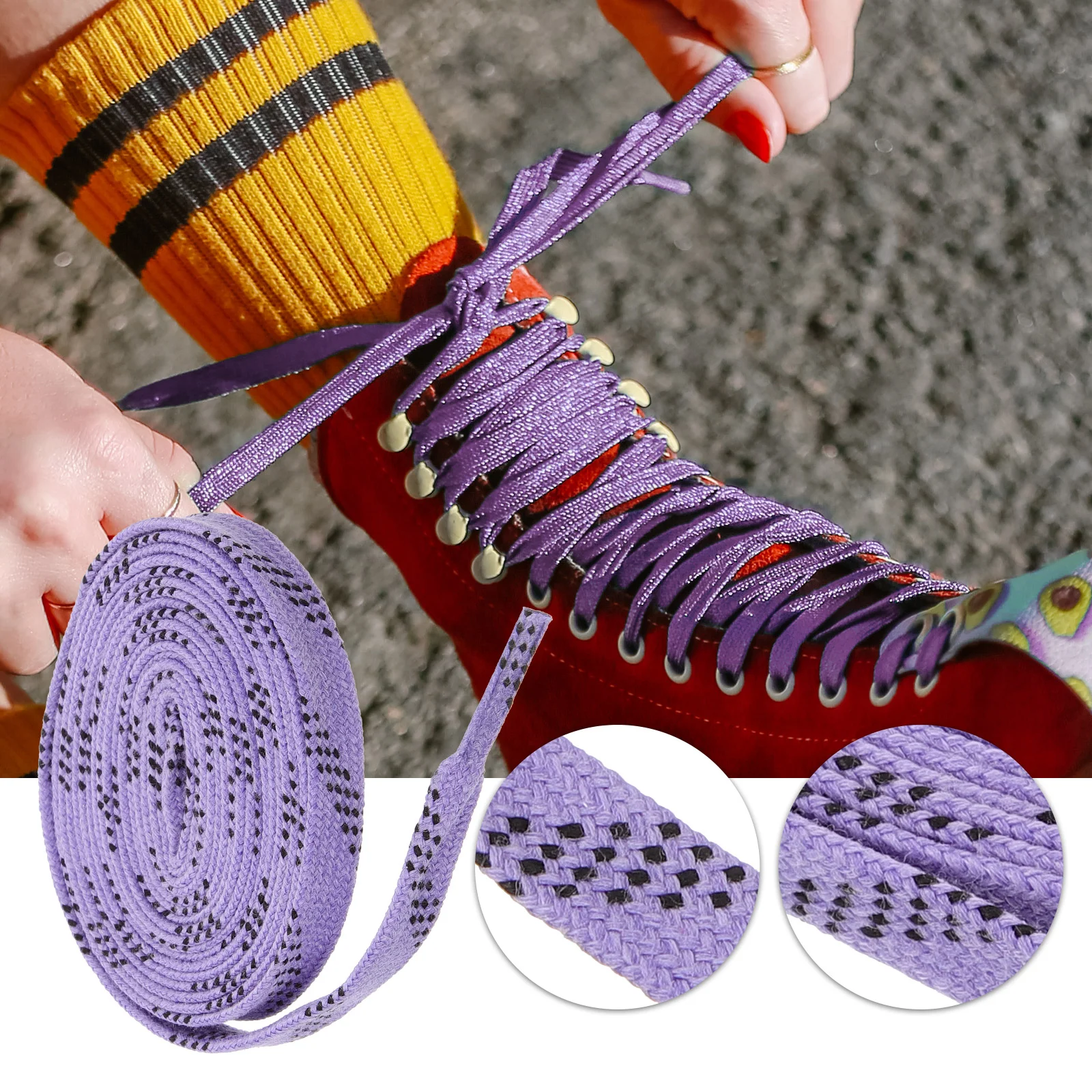 of Wide Skate Laces Dual Layer Braid Extra Reinforced Tips Waxed Tip Design Suit for Ice Hockey Skate Hockey Shoe Lace Изображение 4