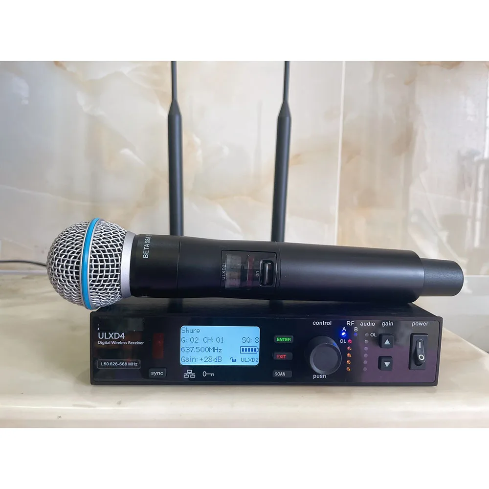ULXD4 / BETA58A Професионална безжична микрофонна система за честота на сценичната производителност 579-590 / 628-689 / 800-820MHz Изображение 0