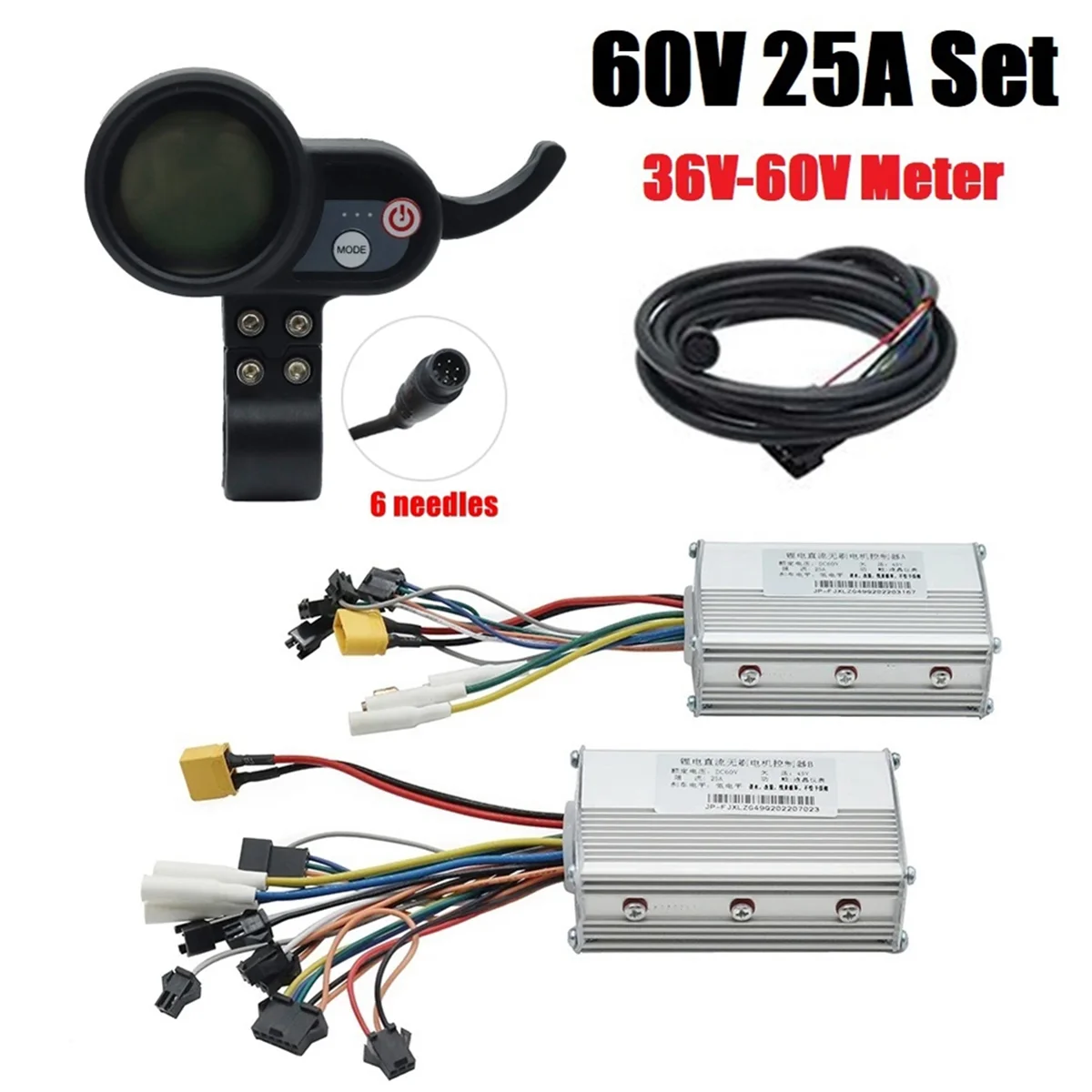 60V 25A безчетков контролер двоен мотор + 36V-60V LCD дисплей табло 6PIN за електрически скутер E аксесоари за велосипеди Изображение 1