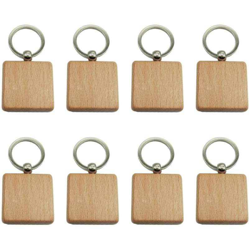 30Pcs празен квадратен дървен ключодържател DIY дървени ключодържатели Ключови маркери DIY подаръци Изображение 2