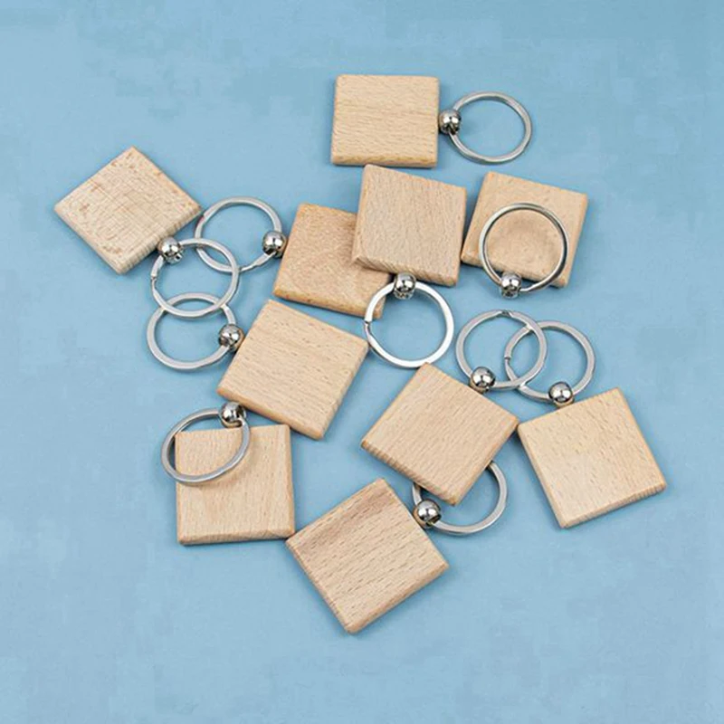 30Pcs празен квадратен дървен ключодържател DIY дървени ключодържатели Ключови маркери DIY подаръци Изображение 3