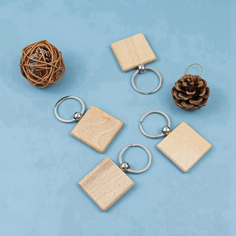 30Pcs празен квадратен дървен ключодържател DIY дървени ключодържатели Ключови маркери DIY подаръци Изображение 4