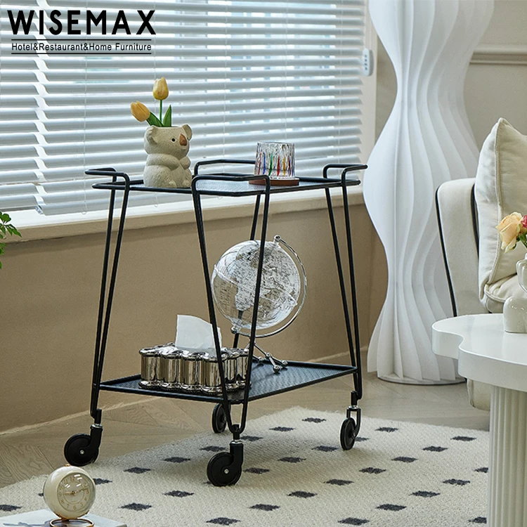 WISEMAX МЕБЕЛИ домашен декор дивани странична маса организатор метален рафт 2 ниво сервиране подвижен кухненска количка багажник за съхранение Изображение 1