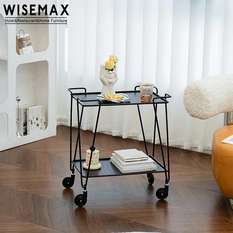 WISEMAX МЕБЕЛИ домашен декор дивани странична маса организатор метален рафт 2 ниво сервиране подвижен кухненска количка багажник за съхранение Изображение 3