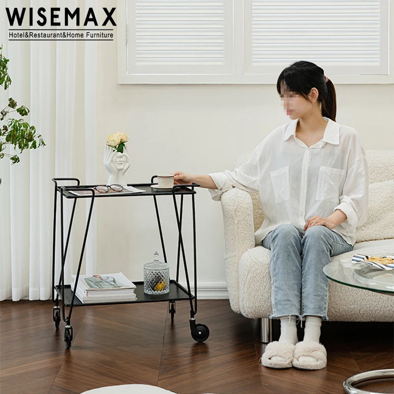WISEMAX МЕБЕЛИ домашен декор дивани странична маса организатор метален рафт 2 ниво сервиране подвижен кухненска количка багажник за съхранение Изображение 5