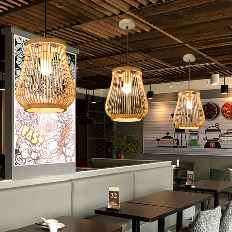 китайско изкуство бамбук ръчно тъкани бамбук изкуство висулка светлини трапезария бамбук фенер полилей спалня ресторант светлина Изображение 1
