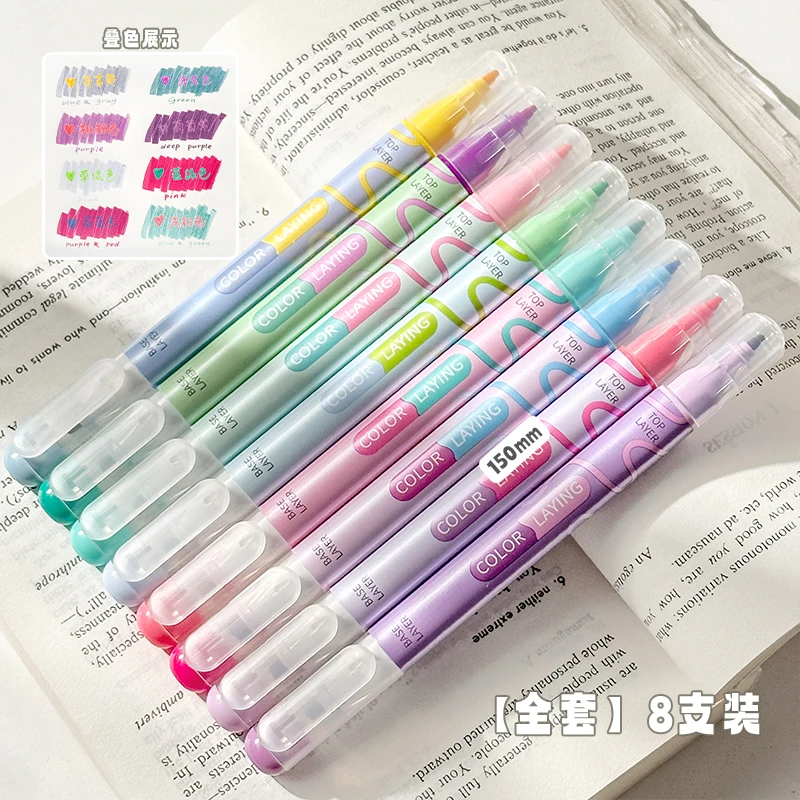 8 цветен маркер Rainbow Macaron многоцветен пълнител канцеларски материали 6 цвята в един гваш гел писалка пастел студент наръчник маркери Изображение 0