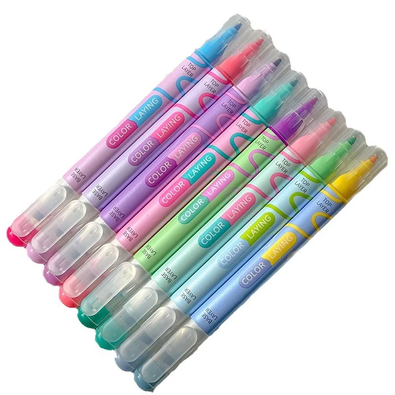 8 цветен маркер Rainbow Macaron многоцветен пълнител канцеларски материали 6 цвята в един гваш гел писалка пастел студент наръчник маркери Изображение 5