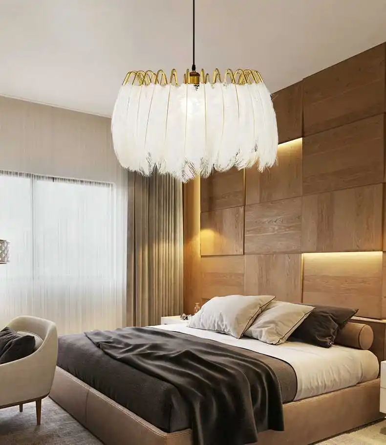 Модерна скандинавска пера лампа перо полилей осветление таванско помещение LED полилеи за всекидневна спалня вътрешни осветителни тела Изображение 0