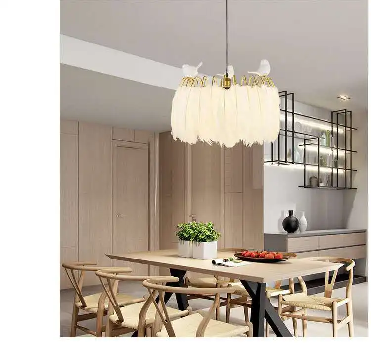 Модерна скандинавска пера лампа перо полилей осветление таванско помещение LED полилеи за всекидневна спалня вътрешни осветителни тела Изображение 1