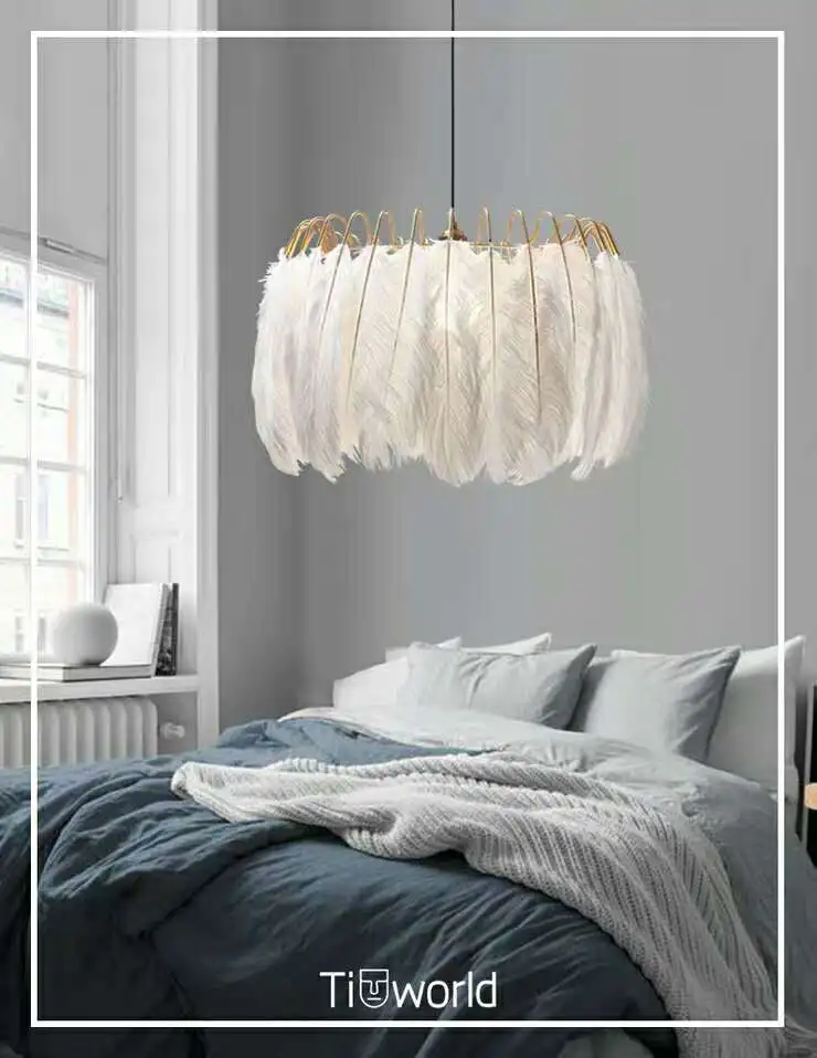 Модерна скандинавска пера лампа перо полилей осветление таванско помещение LED полилеи за всекидневна спалня вътрешни осветителни тела Изображение 4