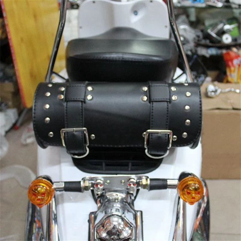 Мотоциклет електрически автомобил предна чанта инструмент чанта PU кожа универсален барел ролка чанта за съхранение чанта за мотоциклет велосипед черен Изображение 1