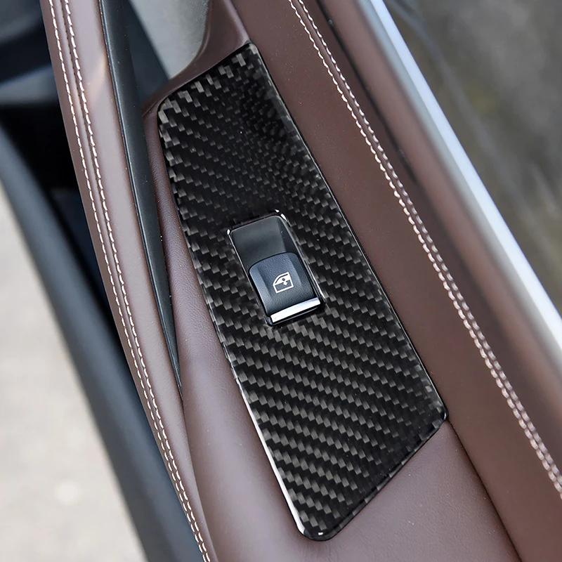 За BMW Серия 5 G30 2018-2021 Кола интериор врата прозорец асансьор превключвател бутон рамка подстригване въглеродни влакна декорация стикерАксесоар Изображение 2