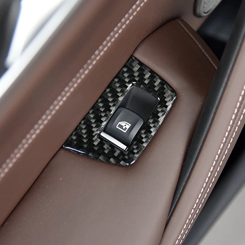 За BMW Серия 5 G30 2018-2021 Кола интериор врата прозорец асансьор превключвател бутон рамка подстригване въглеродни влакна декорация стикерАксесоар Изображение 3