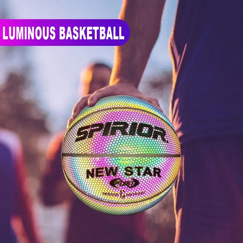 Горещи продажба PU баскетбол отразяващи топка блясък баскетбол размер 7 открит закрит топка светещи светещи Basketbol подарък Изображение 0