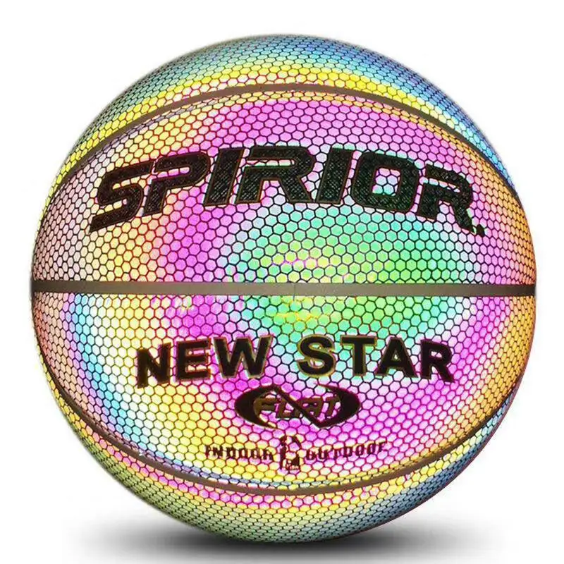Горещи продажба PU баскетбол отразяващи топка блясък баскетбол размер 7 открит закрит топка светещи светещи Basketbol подарък Изображение 1
