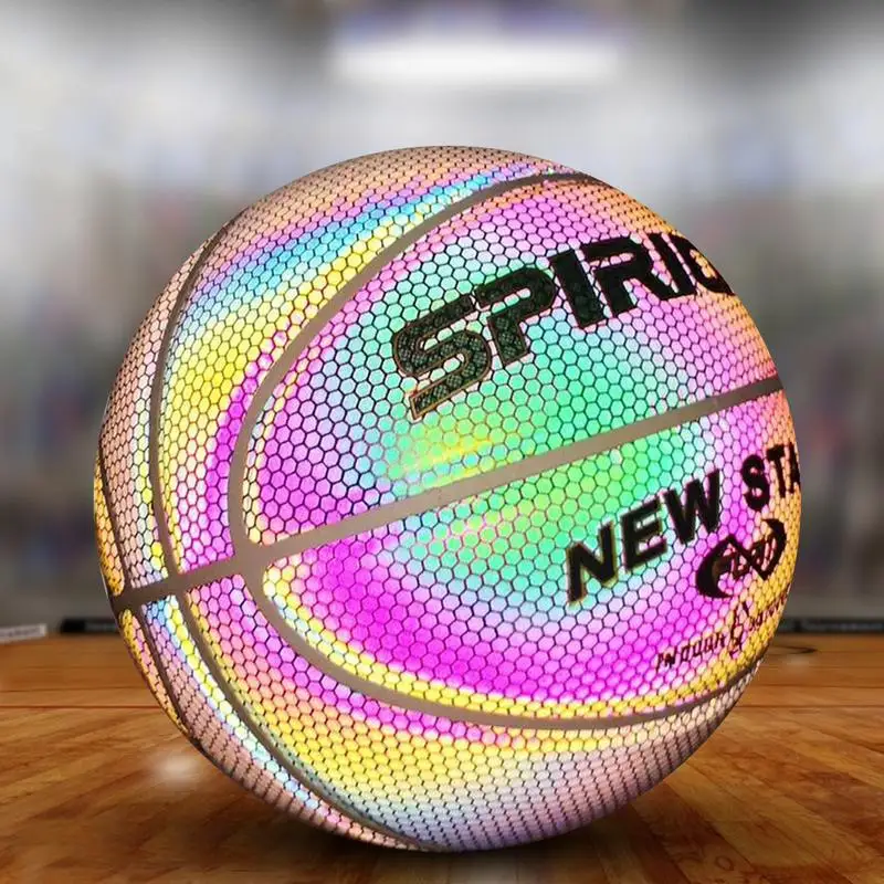 Горещи продажба PU баскетбол отразяващи топка блясък баскетбол размер 7 открит закрит топка светещи светещи Basketbol подарък Изображение 3