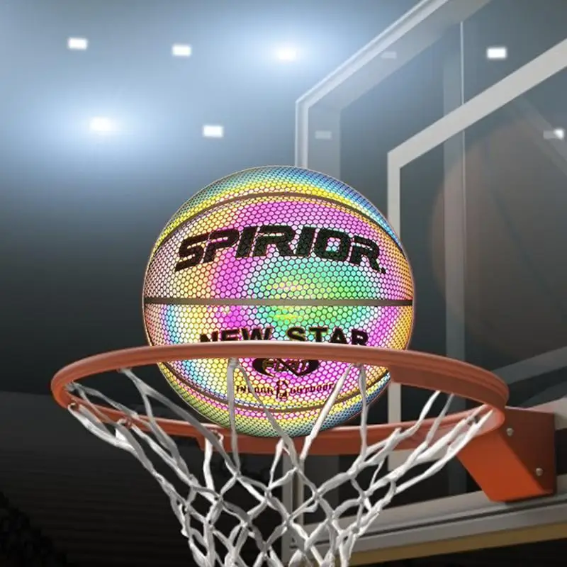 Горещи продажба PU баскетбол отразяващи топка блясък баскетбол размер 7 открит закрит топка светещи светещи Basketbol подарък Изображение 5