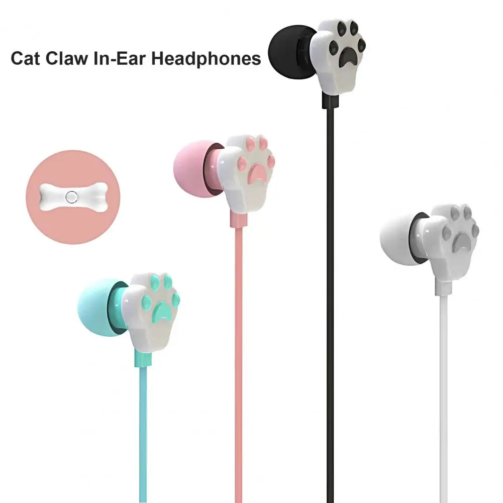 кабелна слушалка High Fidelity Deep Bass Лека карикатура Cat Paw 3.5mm стерео слушалки за поставяне в ушите с микрофон Изображение 1