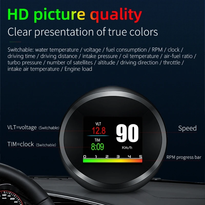  Автомобилен HUD дисплей, HUD Head Up дисплей, OBD2 + GPS с алармени системи и сигурност, цифрово предно стъкло за всички превозни средства Изображение 2