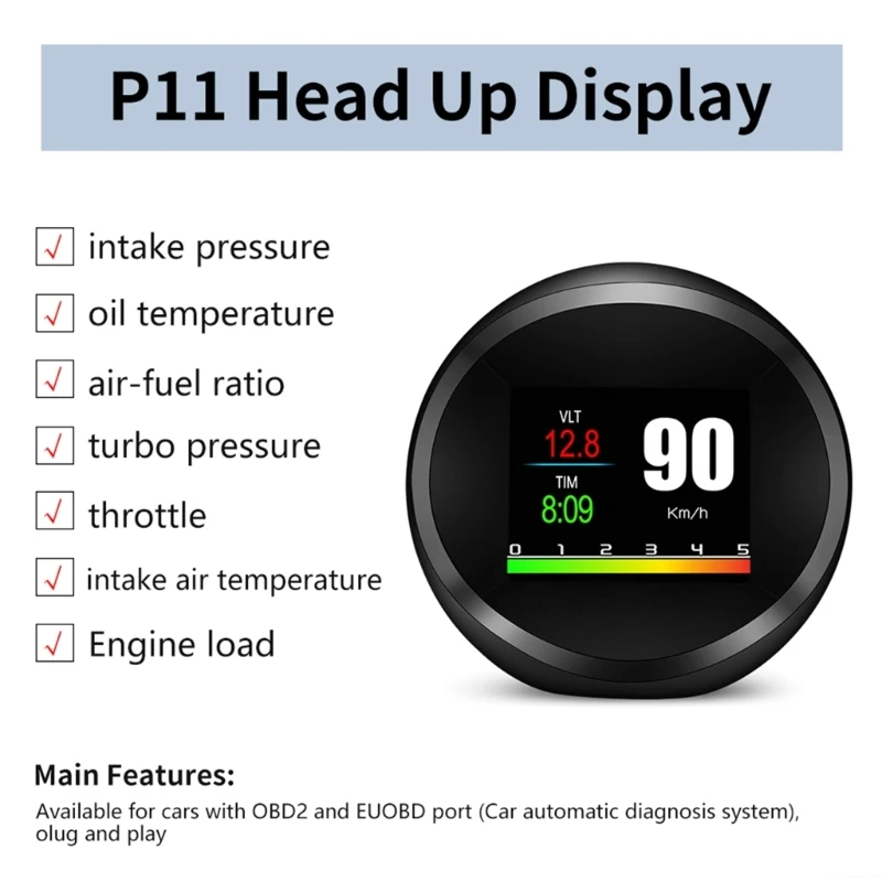  Автомобилен HUD дисплей, HUD Head Up дисплей, OBD2 + GPS с алармени системи и сигурност, цифрово предно стъкло за всички превозни средства Изображение 4