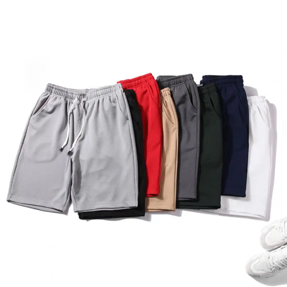 Мъжки шорти плътен цвят шнур лято високо участък ластик къси панталони спортни шорти ластик коляното дължина панталони Изображение 0