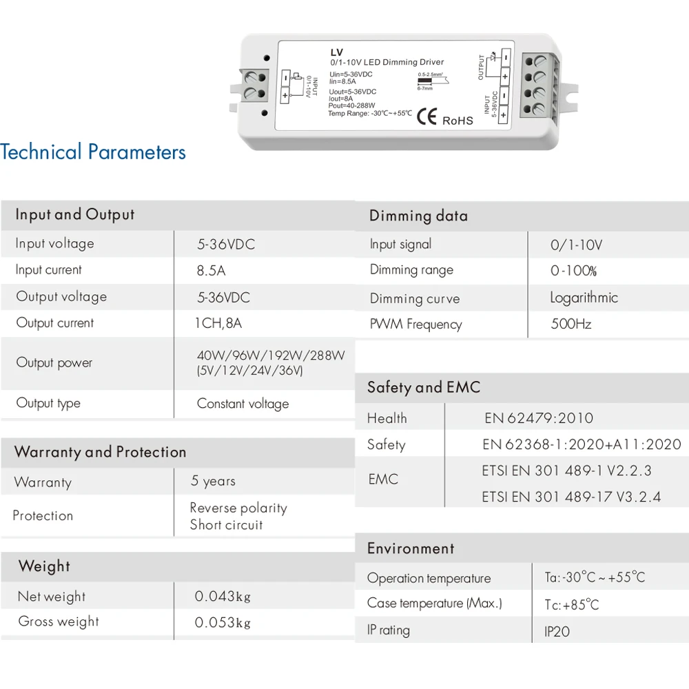 Skydance 0-10V LED димер драйвер постоянно напрежение затъмняване DC5-36V PWM LED контролер 2.4G RF докосване стена монтиране сигнал яркост Изображение 5