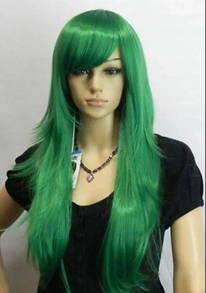 Лолита Косплей дълъг Зелен прав Дамска перука за коса за жени Коледа Хелоуин костюм парти перуки Изображение 0