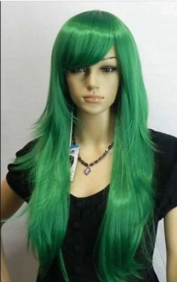 Лолита Косплей дълъг Зелен прав Дамска перука за коса за жени Коледа Хелоуин костюм парти перуки Изображение 1