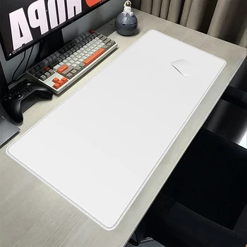 Бяла гумена подложка за мишка Игрален аксесоар XL зашити ръбове Дълги настолни подложки Нехлъзгаща се базова компютърна разширена клавиатура за лаптоп