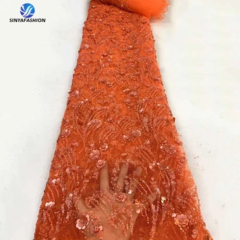 Sinya Orange French Net 3D Sequins сватбена булчинска рокля дантела 2024 висококачествена луксозна ръчно изработена мъниста дантела плат бродерия