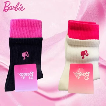 Нов Miniso Барби печат случайни удобни памук средата прасеца чорапи Kawaii пот абсорбиращи и дишащи чорапи подаръци за момичета